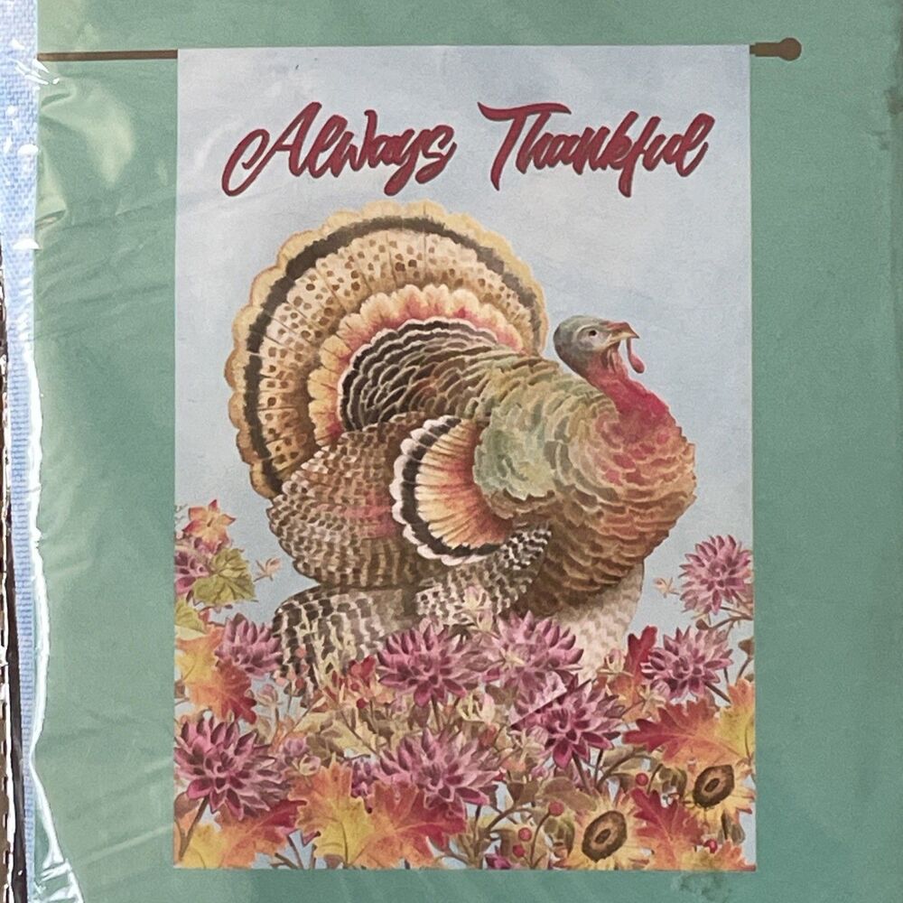 Rain or Shine 28" x 40" Large Porch Flag TURKEY Always Thankful Art Flag NWT